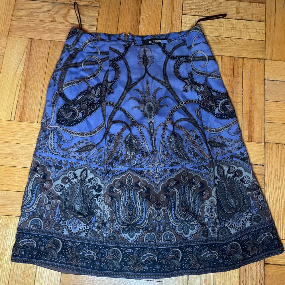 Etro Blue and Black Patterned Wool Skirt